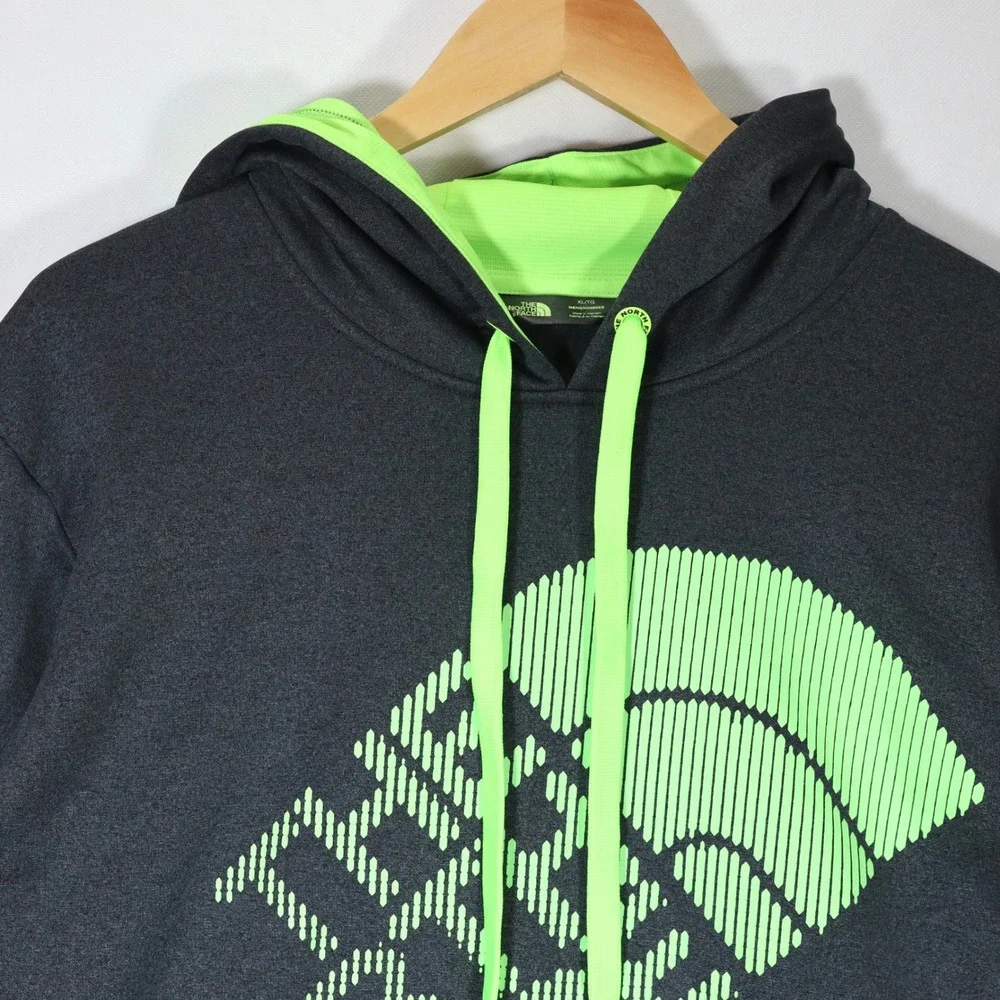 The North Face Hoodie Mens XL Gray Neon Green Graphic Pullover Active Gym